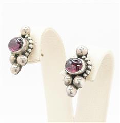 Almandine Garnet Silver-Stone Stud Earrings 925 3.4g